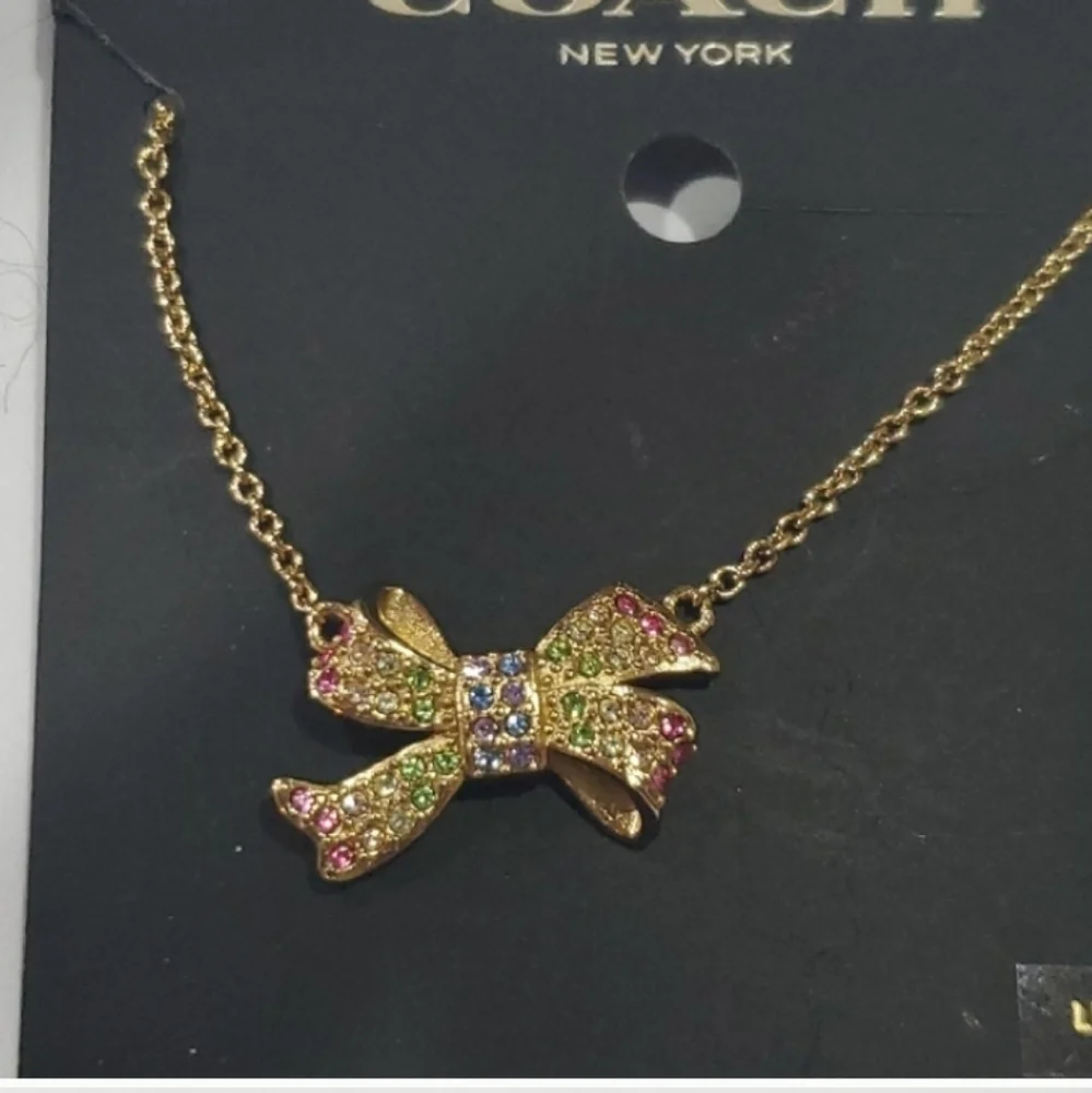 Coach‎ bright multicolored pave crystal gemstones adorned bow post earrings new - Picture 9 of 10